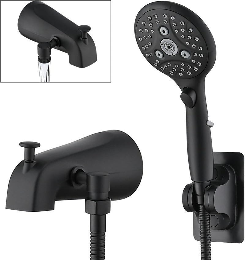 PROOX All Metal Tub Spout with Diverter Matte Black, 6 Settings Hand held Shower with ON/Off Pause Switch, Bathtub Faucet with Sprayer - Image 1